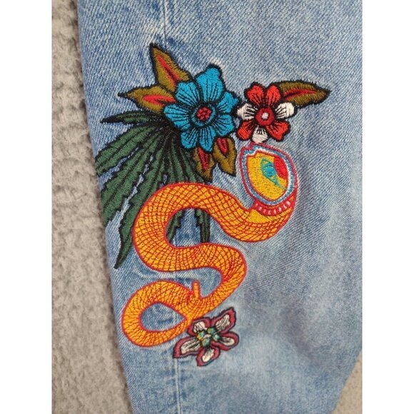Sandro Basil Floral & Snake Embroidered Crop Denim Jeans Pants Women Sz 38 US 30 - Picture 2 of 15